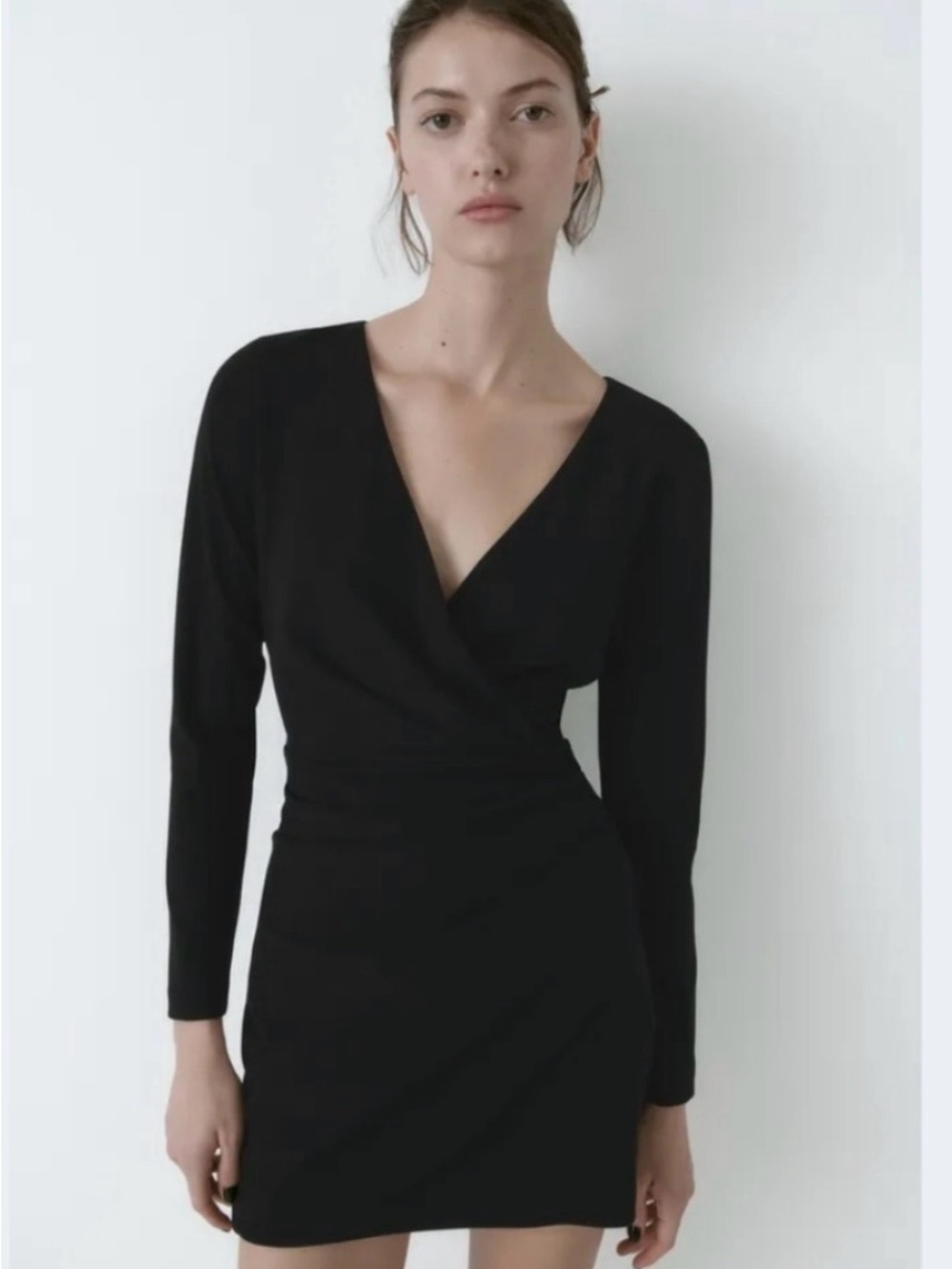 Zara Black Long-Sleeve Wrap-Style Mini Dress